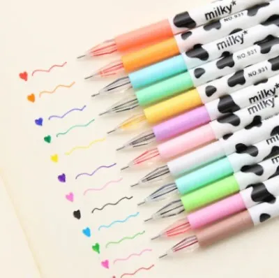 12pcs/Set Colorful Diamond Cute Milky Kawaii Cow Design Gel Pens For Office... • $16.99