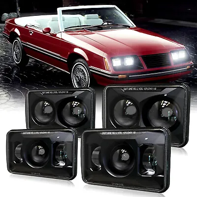 4PCS Black 4x6  Inch LED Headlights Hi/Lo Sealed Beam For Ford Mustang 1979-1986 • $125.89