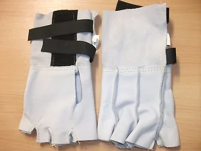  Fingerless Work Gloves Pearl Hide 5  Calf Leather Cuff Velcro Strap 5 Pairs • £14.99