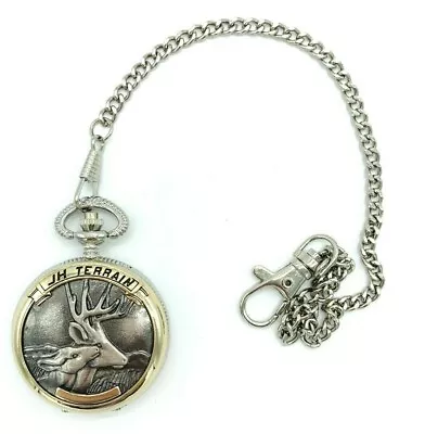 JH Terrain Men's Silver Deer Two-Toned With Chain Round Pocket Watch  • $30.88