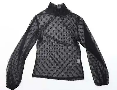 £3.50 • Buy Boohoo Womens Black Polka Dot Polyester Basic T-Shirt Size 12 Round Neck