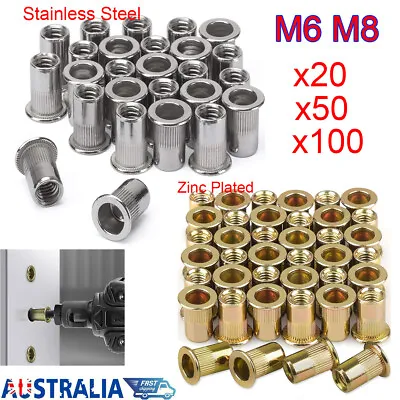 20-100pcs M6 M8 Rivet Nuts Flat Head Blind Nutsert Set Steel Threaded Insert Nut • $7.37