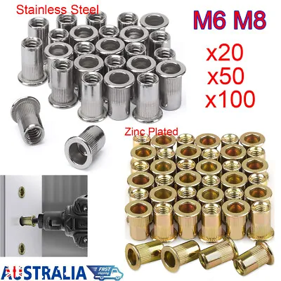 20-100pcs M6 M8 Rivet Nuts Flat Head Blind Nutsert Set Steel Threaded Insert Nut • $17.18