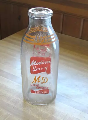 VINTAGE MD Modern Dairy MILK DAIRY QUART BOTTLE Quincy Il. • $5