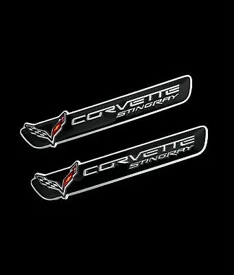 2 Fender Console Badge Engine Cover Aluminum Emblems Corvette Stingray C7 Black • $13.88