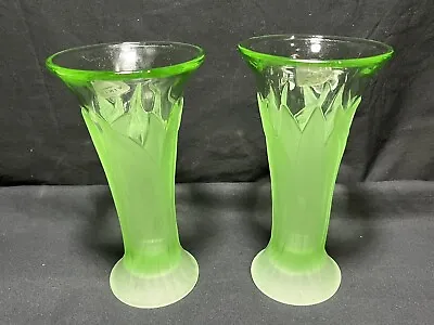 Two (2) Viking Green Applied Leaf Pattern Satin Glass Vase W/Original Tags • $139