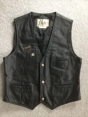 Vtg Berman's Black Leather Vest Mens 40 With Harley Davison Patch On Back. Korea • $29.95