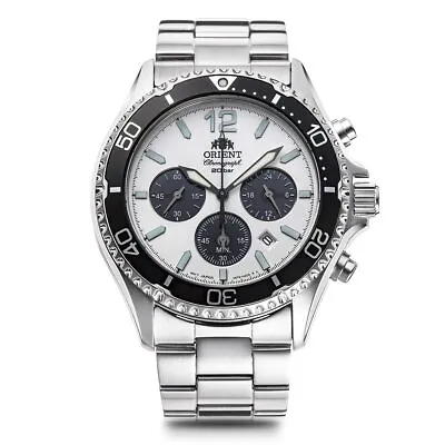 Orient Mako Solar Panda RN-TX0203S Chronograph Men Wristwatch Stainless Steel • $269.38