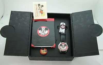 Stunning NIB Mickey Mouse Club Men's 35mm Fossil Watch W/Lapel Pin Notebook Inst • $129.99