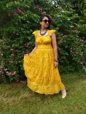 £25.49 • Buy Maxi Dress Gypsy Dress Cotton Elastic Waist Summer Dress Wedding Party Dress