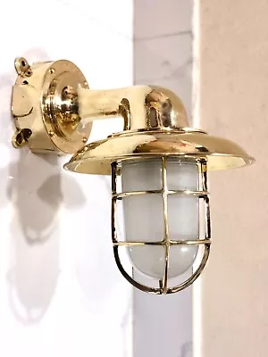 Maritime Ship Solid Brass Vintage Swan Shade Antique Wall Lamp With Junction Box • $169