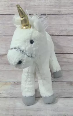 Pottery Barn Kids Plush White Unicorn Stuffed Animal Toy Gold Horn 15  2015 • $17.99
