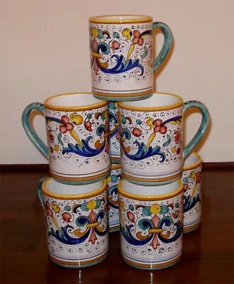 Deruta  Pottery Ricco Pattern Xl Mugs 8 Pcs Free Shipping • $249