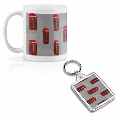 Mug & Square Keyring Set - Red Telephone Box London  #13208 • £9.99