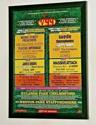 £12.99 • Buy V99 Framed A4 1999 `V Festival` Chelmsford, Weston Park Original Promo Poster 2 