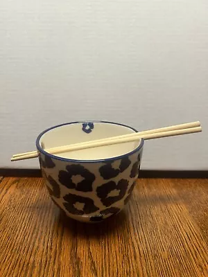 Crofton Stoneware Large Noodle Bowl With Bamboo Chopsticks- Blue/White • $12