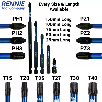 PZ1 PZ2 PZ3 PH1 PH2 PH3 Torx Long Magnetic Impact Screwdriver Drill Driver Bits • £7.99