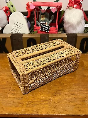 Vintage Rattan Wicker Tissue Box Cover Holder 1970s Boho Bathroom 10  X 5 1/2” • $24.50