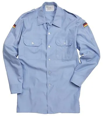 German Navy Shirt Original Military Surplus Issued Work Light Sky Blue Top Used • £12.99