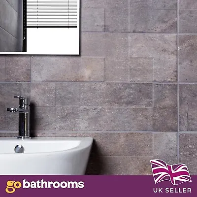 Grey Square Embossed Stone Matt Ceramic Rustic Bathroom Wall Tile 20x60cm Box • £24.10