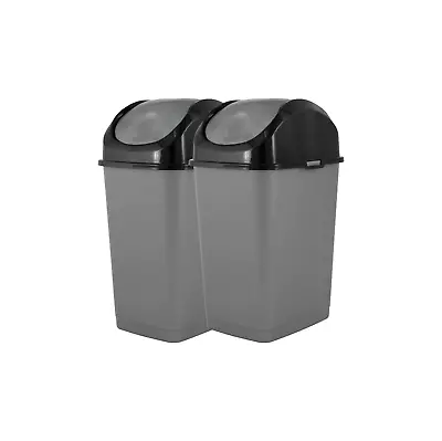 Superio 2 Pack Mini Plastic Trash Can With Swing Top Lid Grey/Black 1.25 Gal • $18.99