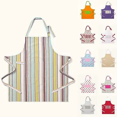100% Cotton Aprons With Pocket For Chefs Craft Baking Oven Kitchen BBQ Cooking • £12.99