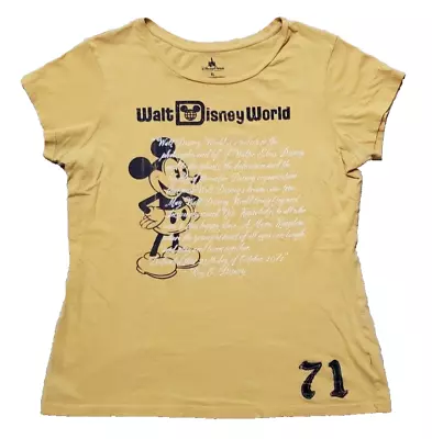 Disney Parks Mickey Mouse Seventy One 71 Patch T-Shirt Size XL Ladies Yellow Tee • $14.44