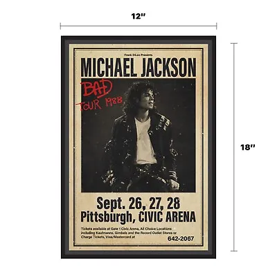 Michael Jackson Bad Pittsburgh Concert Poster 12x18 1988 Reproduction • $30