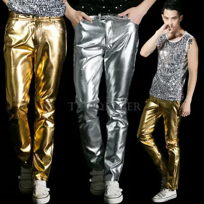 Punk Mens Gold&Silver Long Pants Singer Dance NightClub Party Trousers Shiny New • $35.78