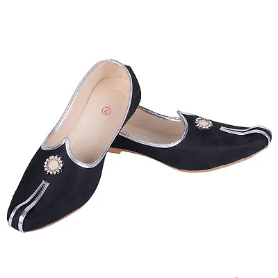 Men's Black Sherwani Shoes Pakistani Shoes Padhani Shoes Lahori Nagra Jutti • £34.99