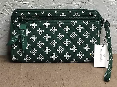 NEW! VERA BRADLEY Front Zip Wristlet Dark Green/White Mini Concerto (15742-D37) • $18.99