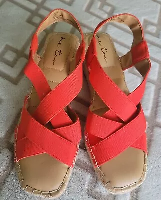 NEW Me Too Casey Elastic Strappy Wedge Espadrille Sz 7M FireRed Sandals Comfy! • $32.50