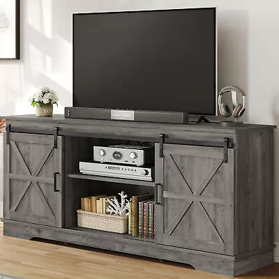 Farmhouse TV Stand For 65  TV Entertainment Center Media Console W/ Sliding Door • $129.99