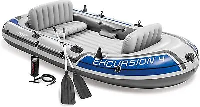 Intex Excursion 4 Person Inflatable Outdoor Boat Set With Oars And Hand Pump • £119.99