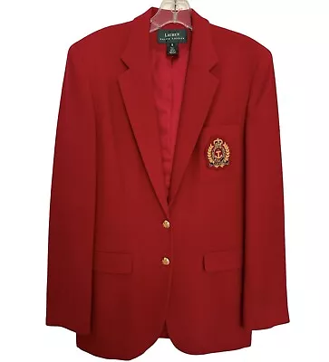 Vtg Lauren Ralph Lauren Wool Blazer Women's Size 8 Red Crest Crown Logo • $71.97