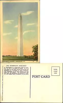 Washington Monument DC Linen Unused Vintage Postcard • $1.89