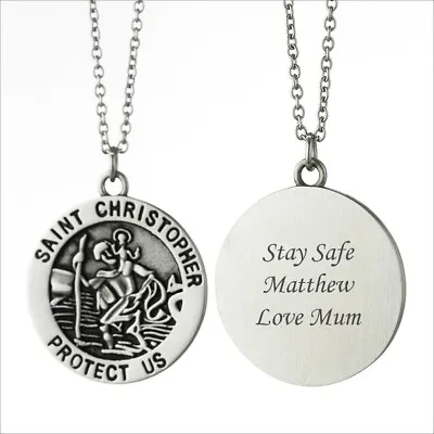 Saint Christopher Necklace. Personalised Engraved. Gift For Man Woman Boy • £12.99