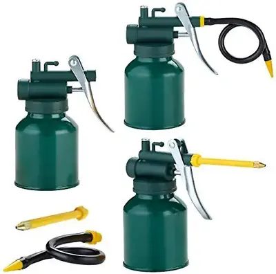 Hexin Metal Oil Can Green Pistol Oiler Can Pump Oiler With 2 Spouts Straight &  • $13.41