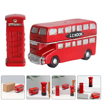  2 Pcs Ornaments Miniature Telephone Booth London Bus Decorations Car Statue • £10.89