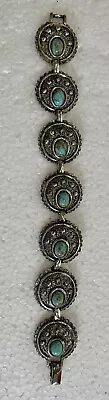 Sarah Coventry Western Style Bracelet Faux Turquoise Vintage Silver 7 Inches • $18