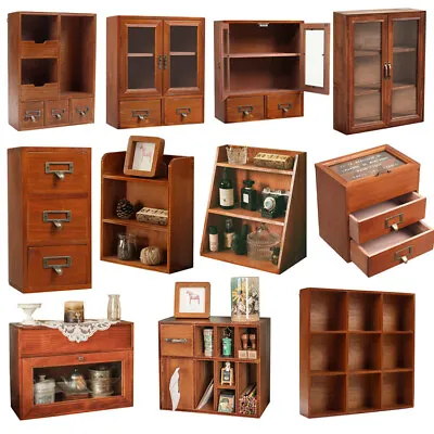 Vintage Wooden Chest Drawers Storage Boxes Desktop Stationery Makeup Organisers  • £12.94