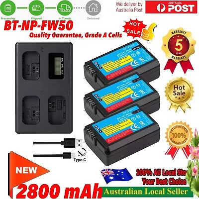 $68.98 • Buy 3xNP-FW50 Battery+Triple Charger For Sony Alpha A6000/A6300/A6500 A7r A7 Fitting