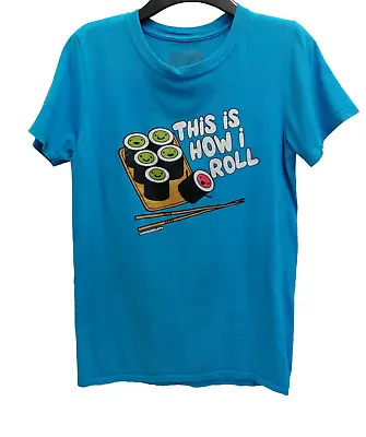 David And Goliath Thats How I Roll Sushi Novelty Top Size Small Blue • £7.99