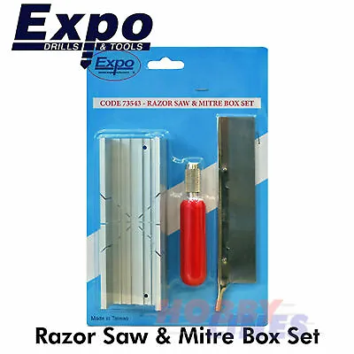 Razor Saw Mitre Box & Handle Set 45 90 Degree Angles Aluminium Expo Tools 73543 • £15.99