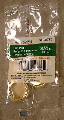 $6.50 • Buy GATE HOUSE 3/4  Brass Cup Pull For Closet Or Sliding Door ~ Set Of 4 ~ #0308715
