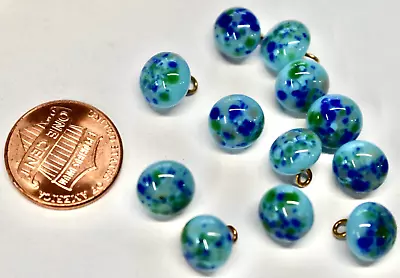 VINTAGE TURQUOISE Millefiore BUTTONS JAPANESE GLASS BEADS • 9mm  BLUE FLORAL • $9.99