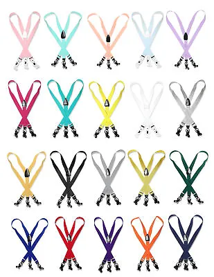 Men's SUSPENDERS Y Shape Back Elastic Button & Clip Convertible Solid Colors • $22.95