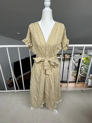 Max Studio Yellow White M Lace Gingham Western Maxi Summer Dress Size L V-neck • $15