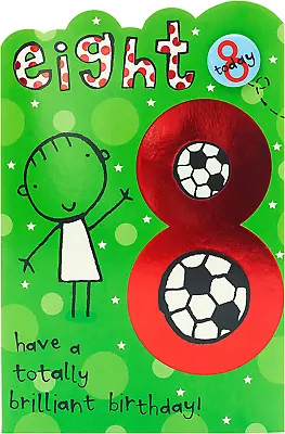 8Th Birthday Card - Birthday Card 8 Year Old Boy - Football Birthday Card - Badg • £7.75