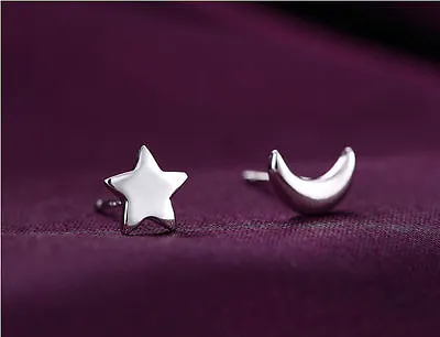 Silver Tone Mismatched Moon And Star Stud Earrings • $5.71